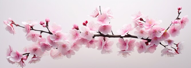 Obraz premium Blooming Cherry Blossoms on White Background