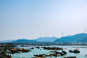 Lianjiang County, Fuzhou City, Fujian Province - Scenery of the bay fishing port against the blue sky