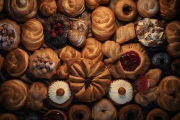 a variety of pastries and desserts on a table