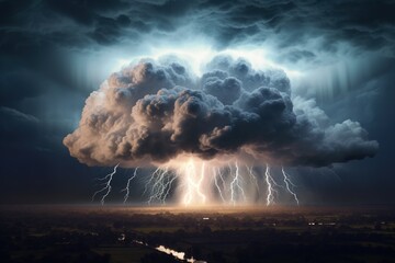 Billowing cumulonimbus igniting with flashes of lightning