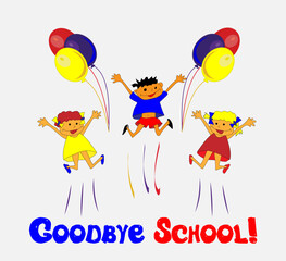 girls and boy jump up and make happy