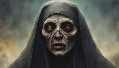 Fototapeta na wymiar A post apocalyptic zombie nun