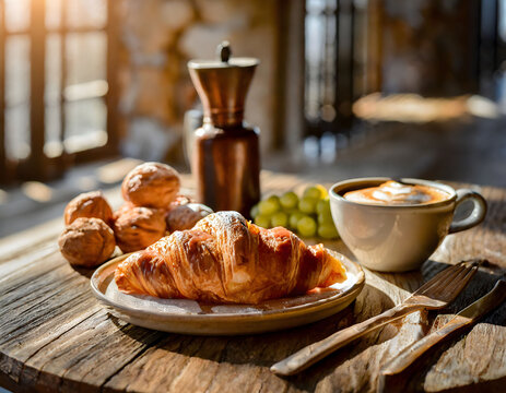 coffee croissant breakfast