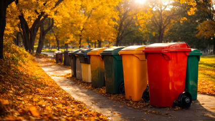 modern trash bins in a city park