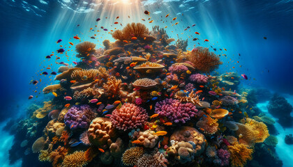 Obraz premium Close-up image of a single coral polyp in the reef, highlighting the texture and vibrant colors.