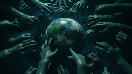 Obraz premium zombie Reaching hands for the planet earth