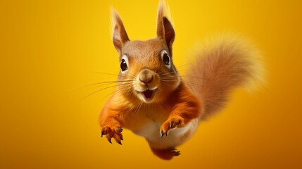 squirrel jumping on a solid background 