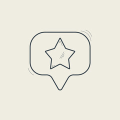 Bubble speech with star black stroke doodle simple icon isolated on light background. Vector illustration.