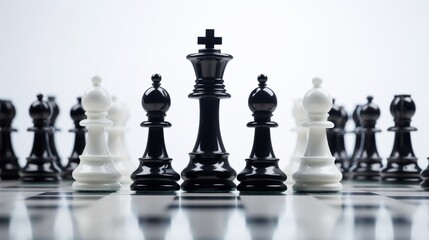 chess pieces on a chessboard on white background