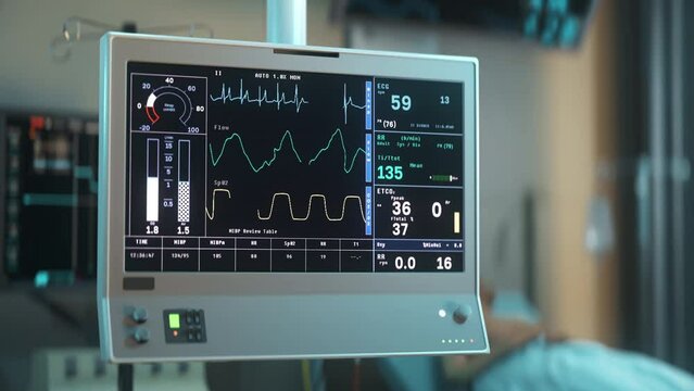 Machine testing the breathing organs of a patient at an emergency hospital. Machine is inspecting an emergency patient at a hospital. Machine identifies the death of an emergency patient at a hospital