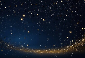 Obraz premium Magic Dark Blue Night Sky with Twinkling Stars: Gold Glitter Dust Splash Background - Scattered Celestial Illumination