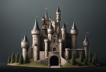 Old fairytale castle medieval castle isolated on dark background - obrazy, fototapety, plakaty