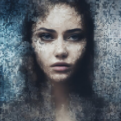 A beautiful pixelated abstract art of a stunning young model's face