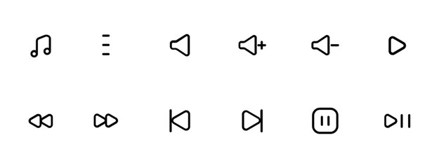 Music and sound icon set. Music sign. Vector, Editable Stroke. Line, Solid, Flat Line, and Suitable for Web Page, Mobile App, UI, UX design.