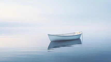Poster  a white boat floating on top of a body of water next to a boat floating on top of a body of water. © Olga