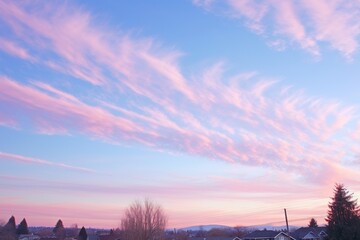 Cirrus fibratus clouds streaking across a dawn-pink sky