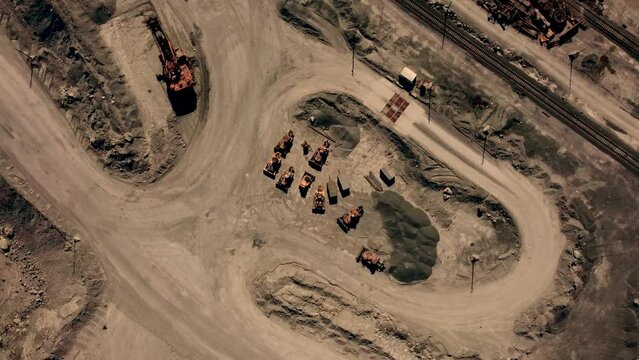 Aerial view of machines standing at a construction site