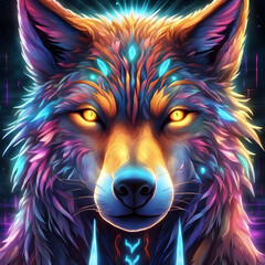 A colorful portrait of a wolf