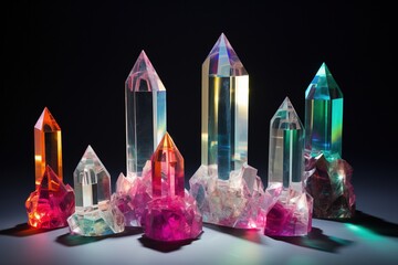 Crystal formations with prismatic light refractions