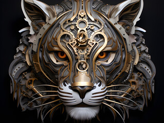 Image of a tiger modified into a electronics robot on a modern background. Wildlife futuristic...