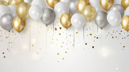 New year 2024 celebration golden balloons, confetti template - obrazy, fototapety, plakaty