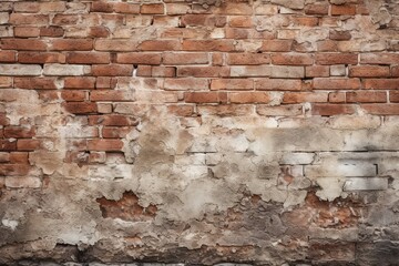 Close-up of an old brick wall, showcasing the eroded mortar and weathered bricks