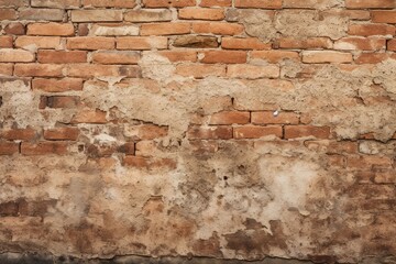 Close-up of an old brick wall, showcasing the eroded mortar and weathered bricks