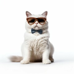 Stylish Cat in Sunglasses and Summer Clothes, Isolated on White. Generative ai