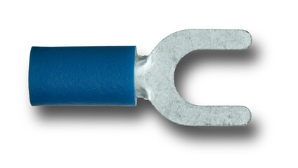 Blue insulation on a forked wire connector