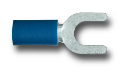 Blue insulation on a forked wire connector