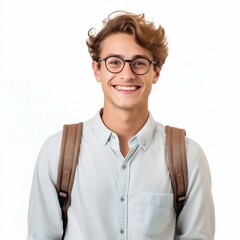 Portrait of Smiling White American Male Student, Success Theme, Isolated on White. Generative ai