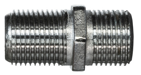 Threaded adapter for splicing two tv coax cables together isolated in a png - obrazy, fototapety, plakaty