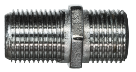 Threaded adapter for splicing two tv coax cables together isolated in a png