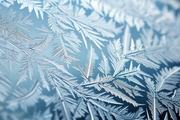 Close-up of frost patterns forming intricate designs on a car windshield