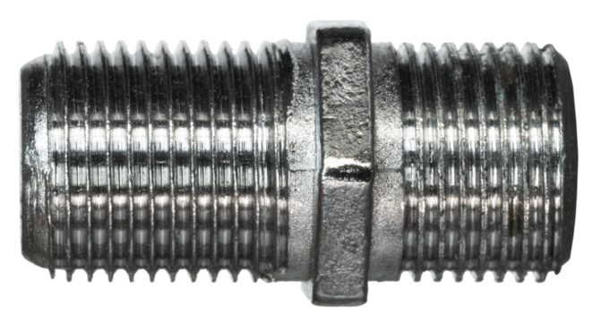 Threaded adapter for splicing two tv coax cables together isolated in a png