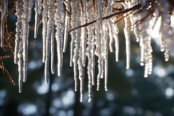 Close-up of icicles hanging from a pine tree - Powered by Adobe