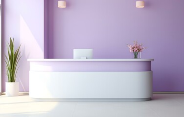 Fototapeta na wymiar white reception desk in a clinic with light colorful walls soft light for healthcare medical card design
