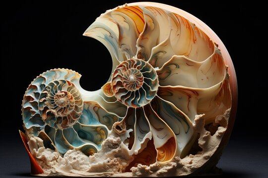 Cross-section of nautilus shell, spiral geometry