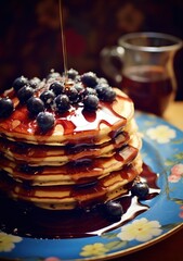 blueberry pancakes with honey syrup