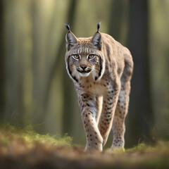 Naklejka na ściany i meble A lynx predator lurking in the woods for it's next pray