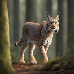 A lynx predator lurking in the woods for it's next pray