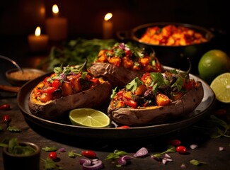 Fototapeta premium sweet potatoes on board with gyros