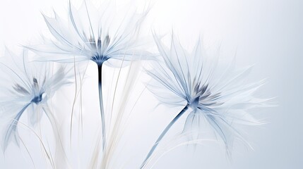  a close up of a bunch of flowers on a white background with a blurry image of blue flowers in the background.