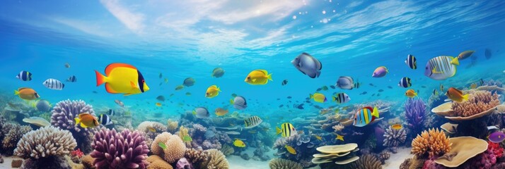 Colorful underwater world with a big variety of Sealife in tropical ocean - obrazy, fototapety, plakaty