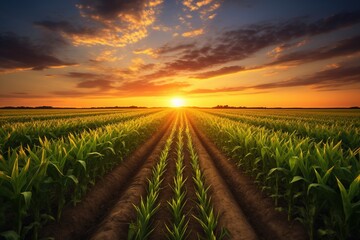 Corn rows leading to horizon