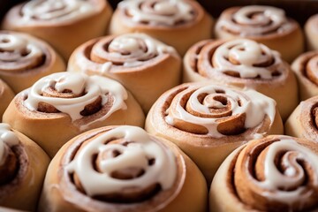 Obraz na płótnie Canvas Cinnamon rolls with creamy icing, spiral details