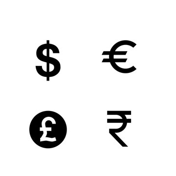 Set of black currency icons on white background