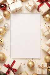 Fototapeta na wymiar Merry Christmas and Happy Holidays greeting card. Festive decoration on white background.