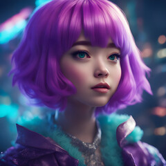 Naklejka premium Beautiful cute young girl with purple hair