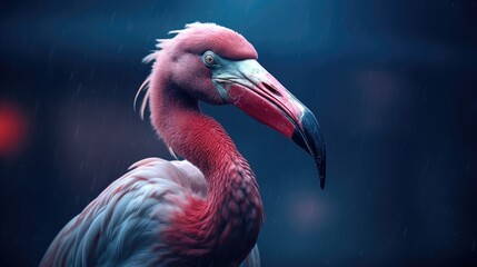 Fototapeta premium Flamingo. Close-up portrait of a flamingo. Anthopomorphic creature. A fictional character for advertising and marketing. Humorous character for graphic design.